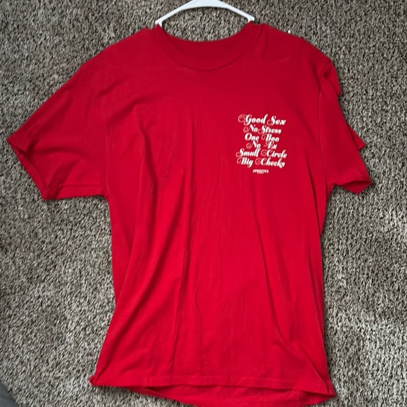 Red Graphic Tee with White Text - Picture 1 of 5